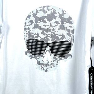 Karl Lagerfeld Paris Logo Tuxedo Suit Tie Sunglasses Short Sleeve T Shirt